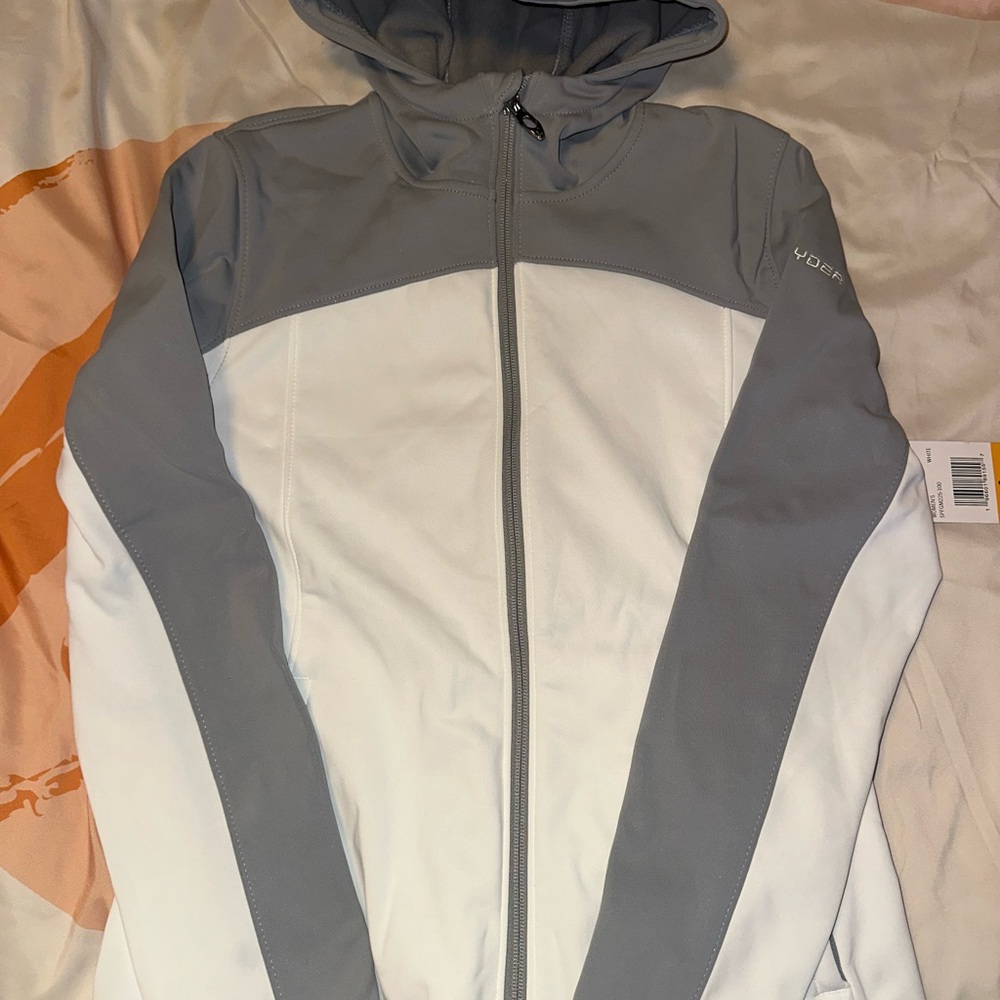 Women's Gray and White Hooded Jacket